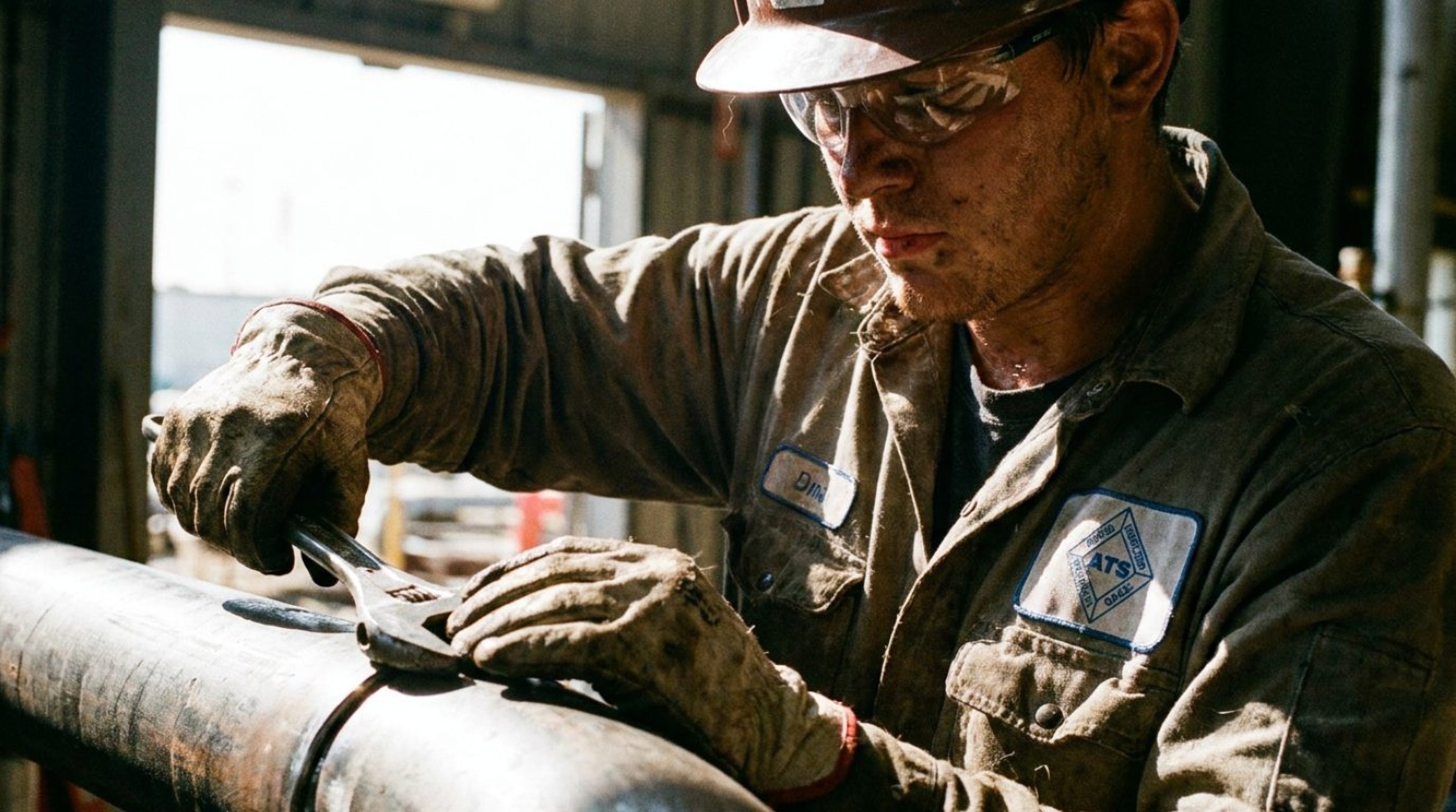 ATS pipefitter marking a length of process pipe in the shop